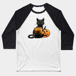 Halloween Black Cat Pumpkin Spice Latte Syrup Creamer Baseball T-Shirt